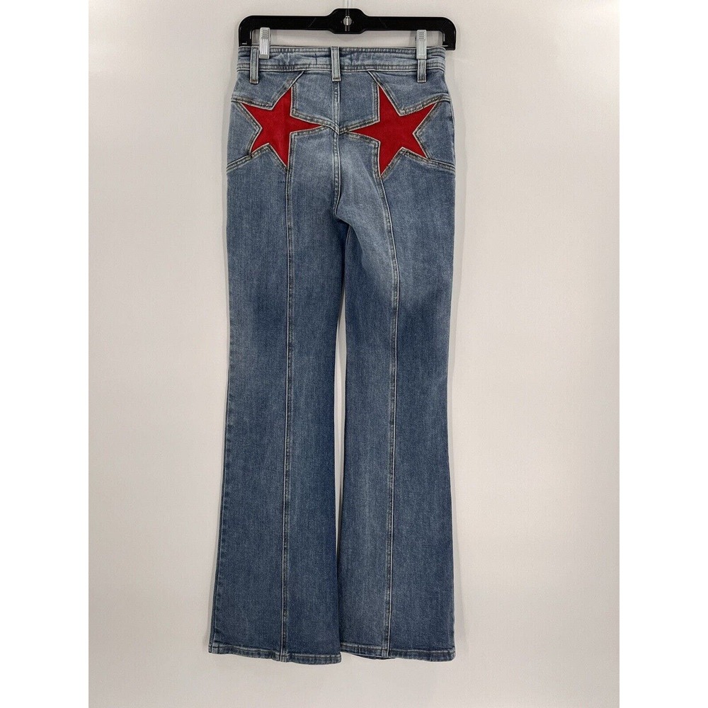 Free People Light Wash Flare Jeans with Red Star Patches